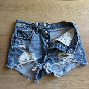 Levi's Jean Shorts 501 Distressed Button Fly Frayed 26